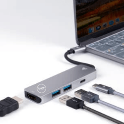 Diverse Adapter für PC und Mac mit verschiedenen Anschlüssen wie USB-C, USB-A, HDMI, Ethernet, SD, Mirco SD, usw.