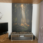 Bild mit Beleuchtung / Rückwand eines Sideboards mit Waldmotiv - unbeleuchet