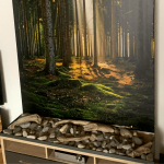 Bild mit Beleuchtung / Rückwand eines Sideboards mit Waldmotiv - unbeleuchet